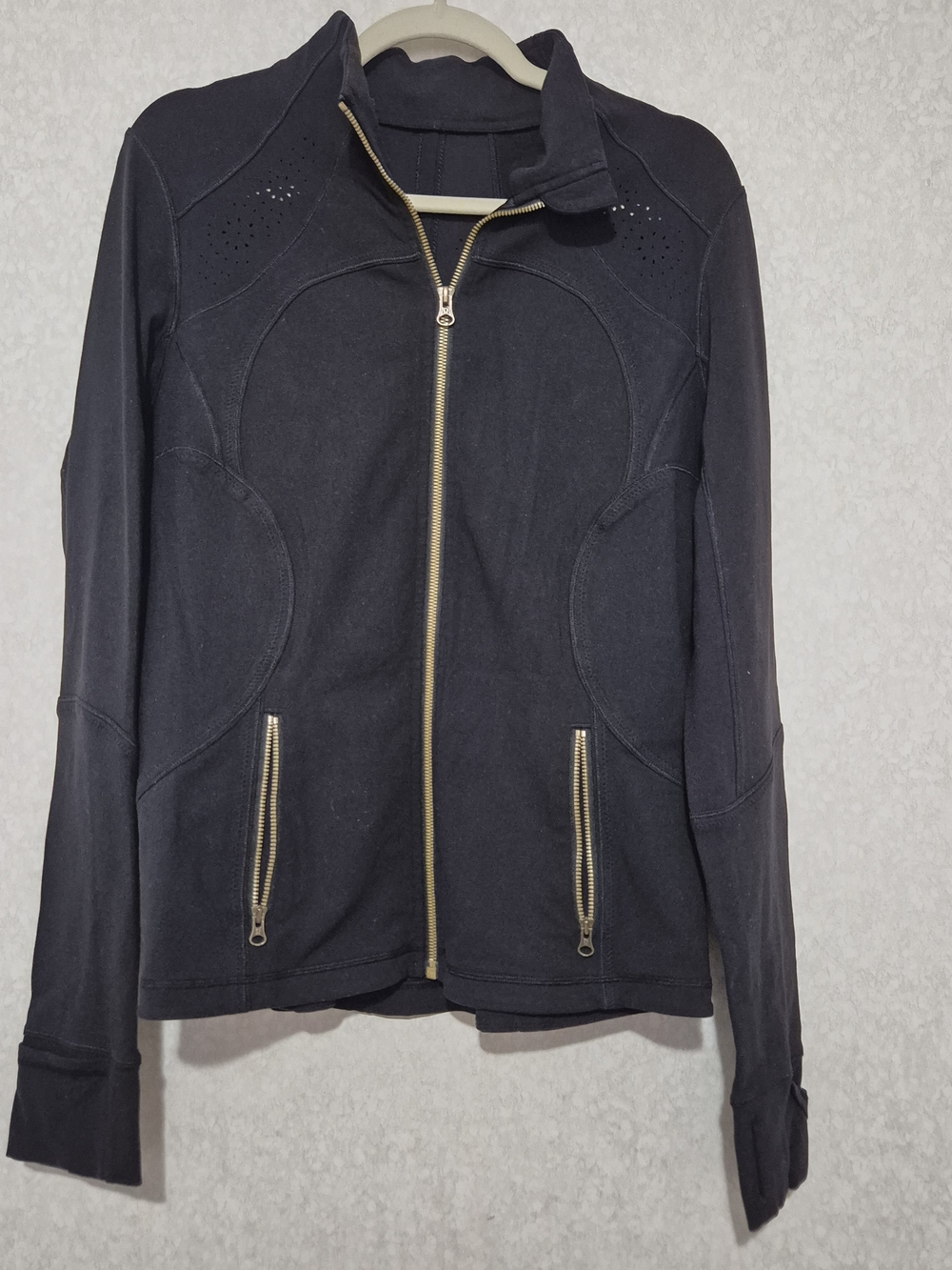 lululemon athletica Black Zip Front Forme Laser Cut  Jacket with Gold Zippers-12